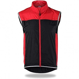 ZinHen Clothing Mens Cycling Gilet, Running Vest Sleeveless Jacket Waterproof Windproof Cycling Vest Lightweight Breathable Gilets Reflective Mountain Bike Vest for Cycling Running Jogging (Red, L)