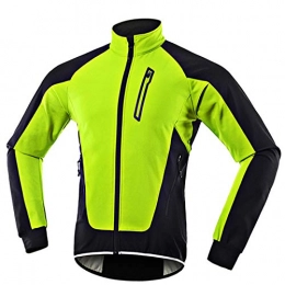 Pateacd Clothing Mens Winter Warm Cycling Jacket, Waterproof Breathable Thermal Fleece Bike Coat, Softshell Jacket Reflective Running Jacket, for MTB / Riding, Green, XL