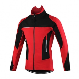 mnzncrfee Clothing mnzncrfee Winter Cycling Bike Jacket for Men, Fleece Thermal Running Coat Windproof Breathable Mountain Biking Softshell Jacket, Red, XXL