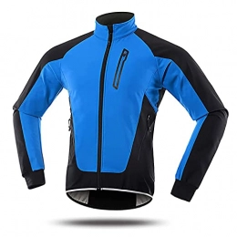 SFITVE Clothing SFITVE Cycling Jacket Mens Waterproof Breathable, Winter Thermal Fleece Bike Jackets, Lightweight MTB Softshell Running Jacket with Reflective Strip for Motorbike Racing Riding(Size:S, Color:Blue)