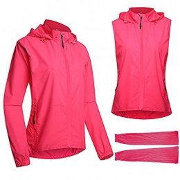SFITVE Clothing SFITVE Cycling Jacket Women, Removable Reflective Bicycle Jacket, Ladies Cycling Rain Jacket, Breathable Waterproof Bike Jackets, Mountain Bike Road Bicycle Coat Outdoor Sportswear(Size:L, Color:pink)