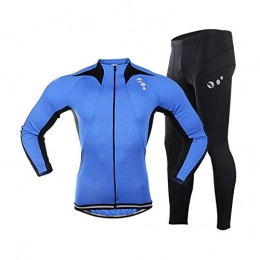 T-JMGP Clothing T-JMGP Windproof Long Sleeve Sports Jacket, Winter Warm Fleece Cycling Suit, Men'S Mountain Bike Cycling Suit, With 3D Gel Pants-Blue_2Xl