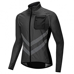 Uphold Clothing Waterproof Men's Cycling Jacket Running Long Sleeve, Bicycle Tops Windproof Lightweight High Visibility, Summer Mountain Bike Road Jackets, Women Jersey Suit Windbreaker Reflective(Size:XXL, Color:BLACK)