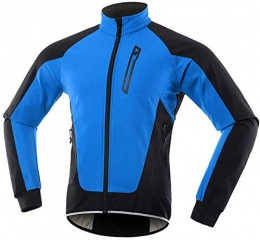 LINGKY Clothing Winter Windproof Cycling Jacket, Men Cycling Jackets for Men MTB Mountain Bike Jacket Visible Reflective Fleece Warm Jacket (Blue, S)