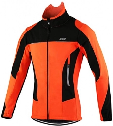 LINGKY Clothing Winter Windproof Cycling Jacket, Men Cycling Jackets for Men MTB Mountain Bike Jacket Visible Reflective Fleece Warm Jacket (Orange, L)