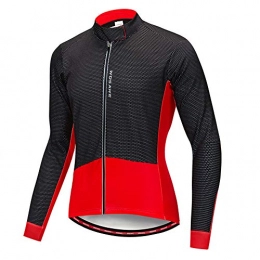 LINGKY Clothing Winter Windproof Cycling Jacket, Men Cycling Jackets for Men MTB Mountain Bike Jacket Visible Reflective Fleece Warm Jacket (Red, XL)