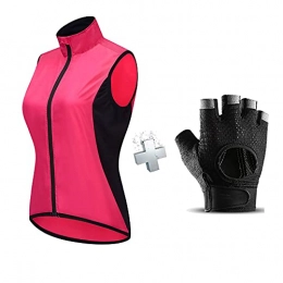 WSYC Clothing Womens Cycling Gilet Running Vest Reflective MTB Gilets Sleeveless Jacket Waterproof Windproof Cycling Vest Lightweight Breathable Mountain Bike Vest for Cycling Racing Jogging, Pink, M