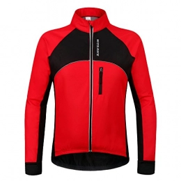 WOSAWE Clothing WOSAWE Men Cycling Jacket Full Sleeve Waterproof Bike Coat Warm Fleece Thermal Racing Jersey for Autumn Winter (BC254 Red XXL)