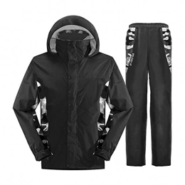 XFSHKJS Clothing XFSHKJS Men Women Outdoor Water Resistant Hooded Raincoat, Lightweight Windproof Rain Suit (Rain Gear Jacket and Trouser Suit), Rainwear for Outdoor Camping Mountain (Color : Black, Size : M)