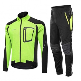 YAOTT Clothing YAOTT Men's Warm Thermal Long Sleeve Jacket MTB Mountain Bike Jacket & Windproof Zip Pockets Drawstring Bottoms Trousers Green M