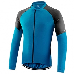 YUIJ Clothing YUIJ Men's Color-Blocking Quick-Drying Breathable Cycling Jacket, Long Sleeve Mountain Bike Cycling Jersey Top, Blue, L