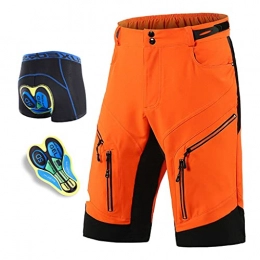 Beylore Mountain Bike Short Beylore MTB Shorts Mens Baggy Breathable Cycling Shorts with 5D Gel Padded Waterproof Cycle Shorts Adjustable Waistband with 6 Pockets Mountain Bike Shorts, Orange, XL