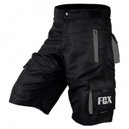 FCX Clothing Mens Cycling MTB Shorts Baggy Style Multi Pockets Downhill Mountain Biking Team Bicycle Shorts Free Detachable Padded Liner (Black Grey, Medium)