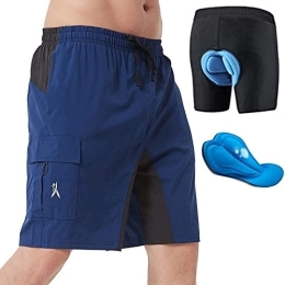 Priessei Clothing Mens Mountain Bike Biking Shorts, Bicycle MTB Shorts, Loose Fit Cycling Baggy Lightweight Pants (Blue L)