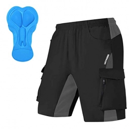Mens Mountain Bike Shorts 3D Padded Bicycle MTB Shorts Loose-fit Lightweight MTB Cycling Shorts - Black - Large