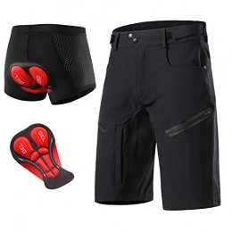 Pateacd Clothing MTB Shorts Men's Cycling Shorts Baggy Mesh Breathable Adjustable Elastic Waistband Quick Dry with 5 Pockets Reflective Mountain Bike Shorts, Black, L