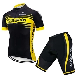 NICEGURDEN Short Sleeve Cycling Jersey for Men Mountain Bike Clothing 4D Padded Shorts Biking Shirt Set - yellow - S