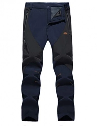 EKLENTSON Mens Fleece Lined Trousers Outdoor Windproof Hiking Mountain Warm Waterproof Softshell Pants Navy