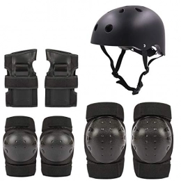 HENGGE Protective gear, helmet, knee pads, elbow pads and wristband suits for skating bike roller skates set of 7,Black