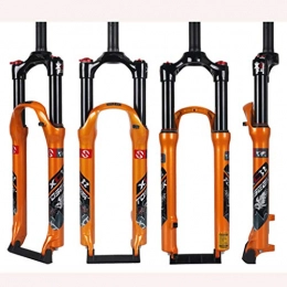 AIFCX Mountainbike Gabeln AIFCX Fahrradfedergabel, MTB-Fahrrad-Vorderradluftgabel, Doppelschultersteuerung mit geradem Rohr, Gasdruckstoßdämpfer aus Aluminiumlegierung, 120-mm-Reisescheibenbremse, Gold-27.5IN