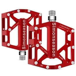 Simonseason Fahrradpedale, Pedale Fahrrad CNC Aluminium Platform mit 3 Lager 9/16 Zoll Pedale für MTB, Mountainbike, BMX, Rennrad (Rot)