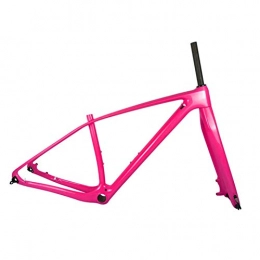 PPLAS Mountainbike-Rahmen Vollkohlenstoff-MTB-Rahmen- und Gabel-Mountainbike-Kohlenstoffrahmen mit 15 * 100mm Thru Achse Forks Headset (Color : Pink, Size : 29er 15inch Glossy)