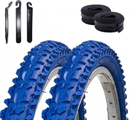 maxxi4you Mountainbike-Reifen 2 x Roverstone 24" Fahrradreifen Fahrradmantel blau 57-507 (24x2, 125) + 2 Schläuche DV inkl. 3 Reifenheber