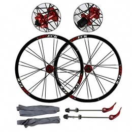 Queena Mountain Bike Wheel Set Vorder- und Hinterrad Set 26" Flat Spokes 24 Holes Scheibenbremse Schnellspanner Fahrrad-Rad-Aluminium-Legierung Rad (Schwarze Kante + Red Hub Drum + Black Spokes)