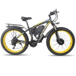 N\F Elektrische Mountainbike 26-Zoll-Elektrofahrrad, 4, 0-Breitreifen-Snowbike, Mountainbike, ATV, ausgestattet mit vorderen und hinteren Doppelmotoren, 48V23Ah-Samsung-Batterie, geeignet für Erwachsene (gelb)