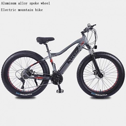 AISHFP Fahrräder Adult Fat Tire Elektro Mountainbike, 27-Gang Schnee Bikes, tragbarer 10Ah Li-Battery Beach Cruiser Fahrrad, Leichtes Aluminium Rahmen, 26 Zoll-Rder, Grau, B