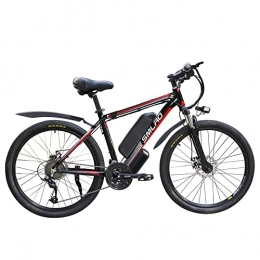 AKEZ Elektrische Mountainbike AKEZ 26" elektrisches Fahrrad für Erwachsene, Elektro-Mountainbike für Männer, Elektro-Hybrid Fahrrad All Terrain, 48V / 10Ah 250W Removable Lithium Battery Road Ebike, für Radfahren (Black red)