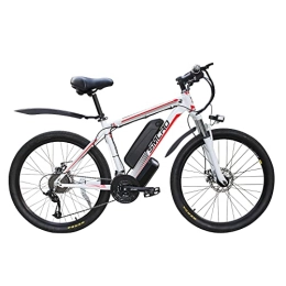 AKEZ Fahrräder AKEZ Ebike Elektrofahrrad Herren Mountainbike, 26 Zoll E-Bike Damen City Ebike Elektrofahrräder mit Abnehmbare 48V / 10Ah Batterie Shimano 21-Gang-Getriebe (White red-1000)