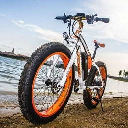RICH BIT Elektrische Mountainbike Elektrofahrrad Ebike Mountainbike, 26"Fat Tire Elektrofahrrad mit 48V 17Ah / Lithium Batterie und Shimano 21-Gang (Weißorange)