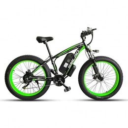 JUYUN Mountainbike 350W Elektrofahrrad, 26 Zoll Fettreifen Elektrische Schneefahrrad mit 21-Gang Getriebesystem und 48V 15Ah Lithium-Akku, Scheibenbremsen,Black Green