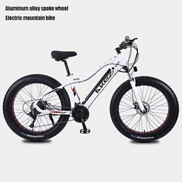 QZ Fahrräder QZ Adult Fat Tire Elektro Mountainbike, 27-Gang Schnee Bikes, tragbarer 10Ah Li-Battery Beach Cruiser Fahrrad, Leichtes Aluminium Rahmen, 26 Zoll-Rder (Color : White)