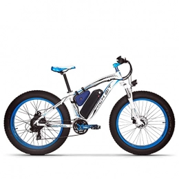 RICH BIT Elektrische Mountainbike RICH BIT Herren Elektrofahrrad 48V 17AH, 26 * 4, 0 Zoll Fatbike Mountainbike für Erwachsene, abschließbare Federgabel(Weiß & Blau)