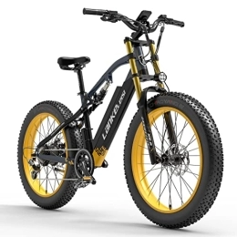LANKELEISI Fahrräder RV700 Leistungsstarkes Elektrofahrrad für Erwachsene, 26-Zoll-Strandfahrrad 48V 16Ah E-Bike Mountainbike, verbesserte Ölfeder, Downhill-Gabel Doppelfederung (Yellow)