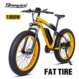 Shengmilo Fahrräder Shengmilo 1000W Motor Elektrofahrräder, 26 Zoll Mountain E-Bike, Elektrisches Faltrad, 4 Zoll Fetter Reifen, Shimano 21 Variable Speed & XOD Brake, Enthält 2 Batterien (Gelb)
