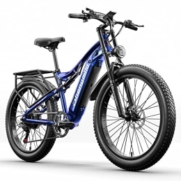Shengmilo Elektrische Mountainbike Shengmilo Elektrofahrrad, 26" Fat Tire Elektrofahrräder für Erwachsene, vollgefedertes elektrisches Mountainbike mit Rahmen aus Aluminiumlegierung, 48 V eingebauter Akku, NEU-MX03