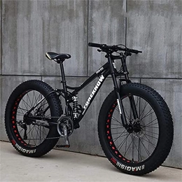 AZBYC Fat Tire Mountainbike AZBYC Mountainbike, 26 Zoll (66 cm), Erwachsene, Fat-Tyre-Mountain-Trail-Bike, 24-Gang-Fahrrad, Rahmen Aus Karbonstahl, Doppelte Vollfederung, Doppelte Scheibenbremse (Black)
