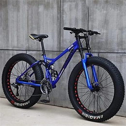AZBYC Fat Tire Mountainbike AZBYC Mountainbike, 26 Zoll (66 cm), Erwachsene, Fat-Tyre-Mountain-Trail-Bike, 24-Gang-Fahrrad, Rahmen Aus Karbonstahl, Doppelte Vollfederung, Doppelte Scheibenbremse (Blue)