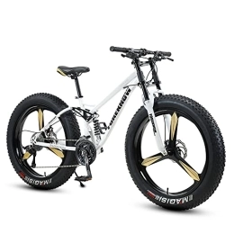 FAXIOAWA Fahrräder Dickrad-Mountainbike mit Rahmen aus kohlenstoffreichem Stahl, Fat Tire Mountain Trail-Fahrrad für Erwachsene, Herren-Mountainbike mit Doppelfederung, Doppelscheibenbremse, Weiß, 26 Zoll, 21 Geschwin