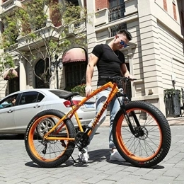 DULPLAY Fahrräder DULPLAY Dual-scheiben-bremsen Erwachsene Mountainbike, 24 Zoll Falten Fett MTB, Big Tire Motorschlitten Fahrrad Für Männer Frauen Orange 24", 21-Gang