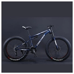YWARX Fat Tire Mountainbike NENGGE 24 Zoll Mountainbike, Erwachsenen Jugend Hardtail MTB, Rahmen aus Kohlenstoffstahl, Großer Reifen Vollfederung Mountain Bike Herren Mädchen, Blau, 7 Speed