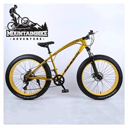 NENGGE Fat Tire Mountainbike NENGGE Hardtail MTB 24 Zoll für Erwachsenen Herren und Damen, Fette Reifen Fahrräder Mountainbike mit Gabelfederung & Scheibenbremsen, Rahmen aus Kohlenstoffstahl, Gold, 27 Speed