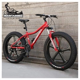 NENGGE Fat Tire Mountainbike NENGGE Hardtail MTB 26 Zoll mit Gabelfederung für Herren Damen, Erwachsenen Fette Reifen Fahrräder, Scheibenbremsen Mountainbike, Rahmen aus Kohlenstoffstahl, 5 Spoke red, 27 Speed