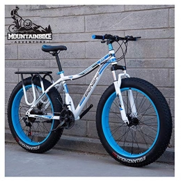 NENGGE Fat Tire Mountainbike NENGGE Hardtail MTB mit Gabelfederung für Herren & Damen, Erwachsenen Zwei Scheibenbremsen Großer Reifen Mountainbike, Unisex Rahmen aus Kohlenstoffstahl Fahrräder, Weiß, 26 Inch 21 Speed
