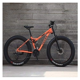 YWARX Fahrräder NENGGE MTB 26 Zoll Fette Reifen für Erwachsenen Herren Damen, Vollfederung Mountainbike mit Zwei Scheibenbremsen, Jugend Unisex Kohlenstoffstahl Fahrräder, Orange, 24 Speed
