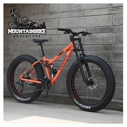 YWARX Fat Tire Mountainbike NENGGE MTB 26 Zoll Fette Reifen für Erwachsenen Herren Damen, Vollfederung Mountainbike mit Zwei Scheibenbremsen, Jugend Unisex Kohlenstoffstahl Fahrräder, Orange, 27 Speed