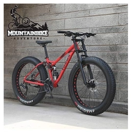 YWARX Fat Tire Mountainbike NENGGE MTB 26 Zoll Fette Reifen für Erwachsenen Herren Damen, Vollfederung Mountainbike mit Zwei Scheibenbremsen, Jugend Unisex Kohlenstoffstahl Fahrräder, Rot, 24 Speed